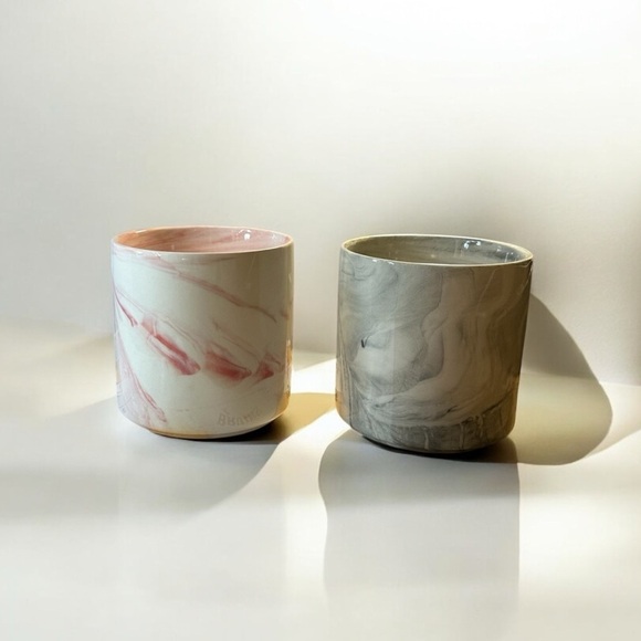 Marbled Glass Cups Pink & White and Gray & White 3.5”x3.5” - Picture 1 of 7